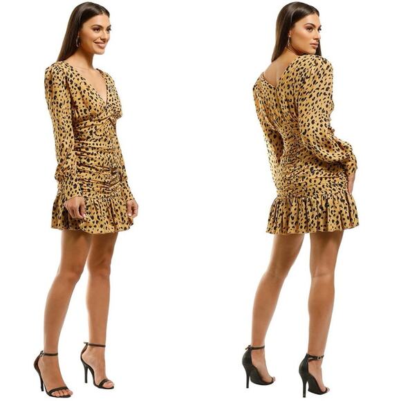 Nicholas Gathered Frill Silk Dress Ruffle Mini Cheetah Womens Size 10 - Picture 4 of 13